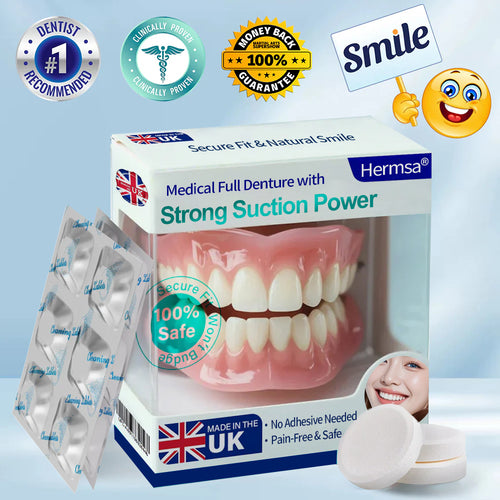 🦷🦷Smile & Eat Confidently Again — Hermsa® Medical Suction-fit Denture🍀✅ Made and Shipped from the UK🍀