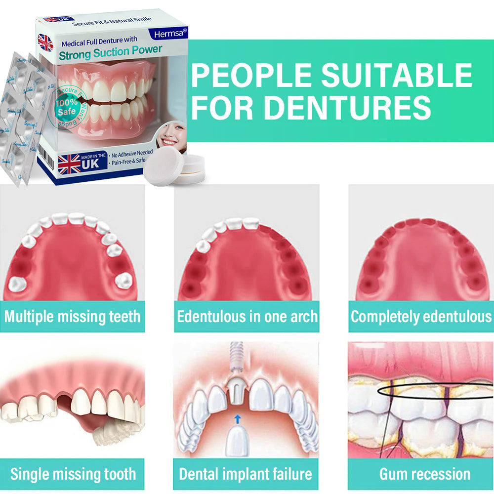 🦷🦷Smile & Eat Confidently Again — Hermsa® Medical Suction-fit Denture🍀✅ Made and Shipped from the UK🍀
