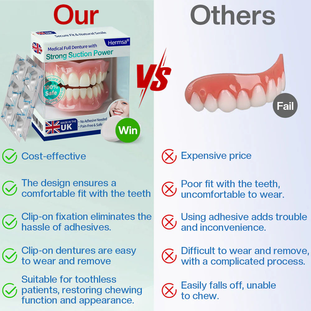 🦷🦷Smile & Eat Confidently Again — Hermsa® Medical Suction-fit Denture🍀✅ Made and Shipped from the UK🍀